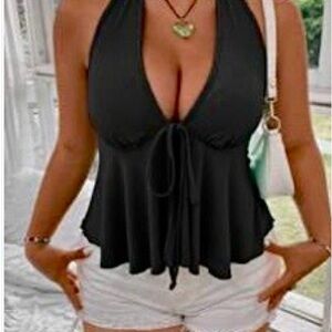 SHEIN Black Halter Blouse